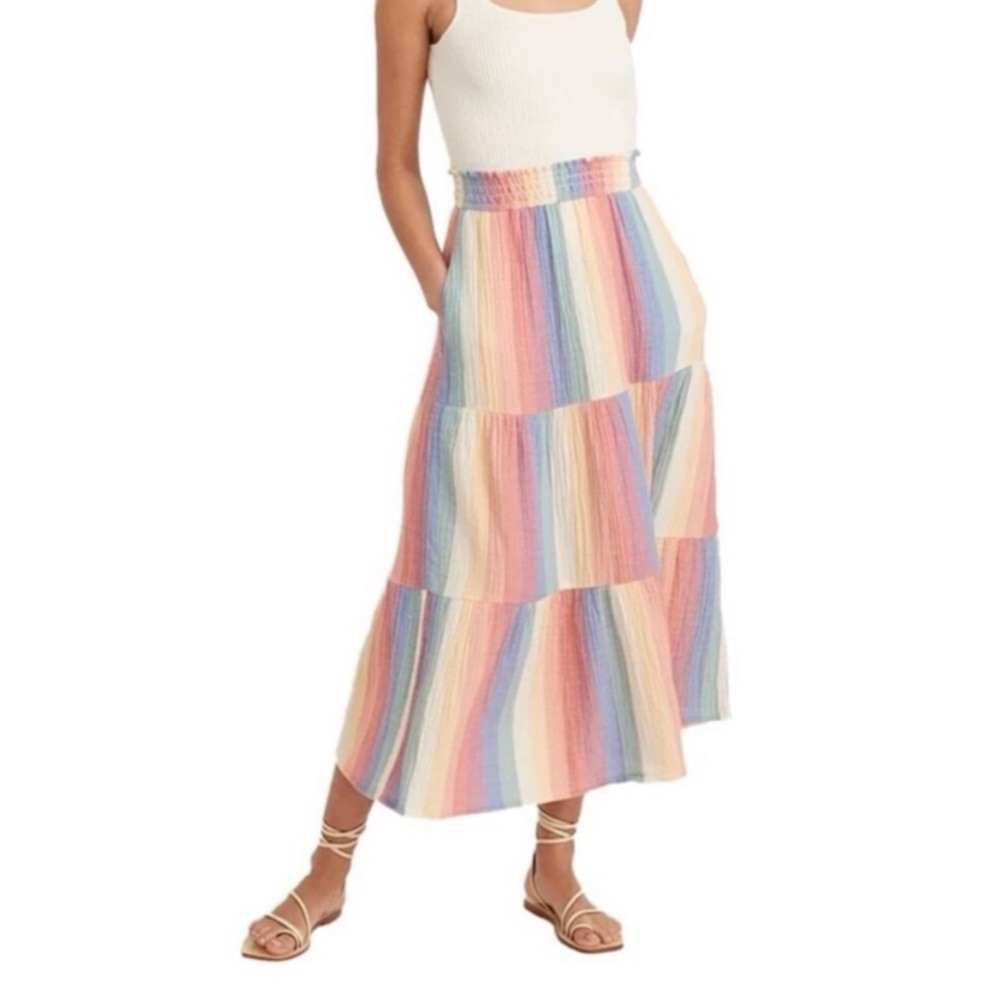 Marine Layer Corine Rainbow Stripe Maxi Skirt, S